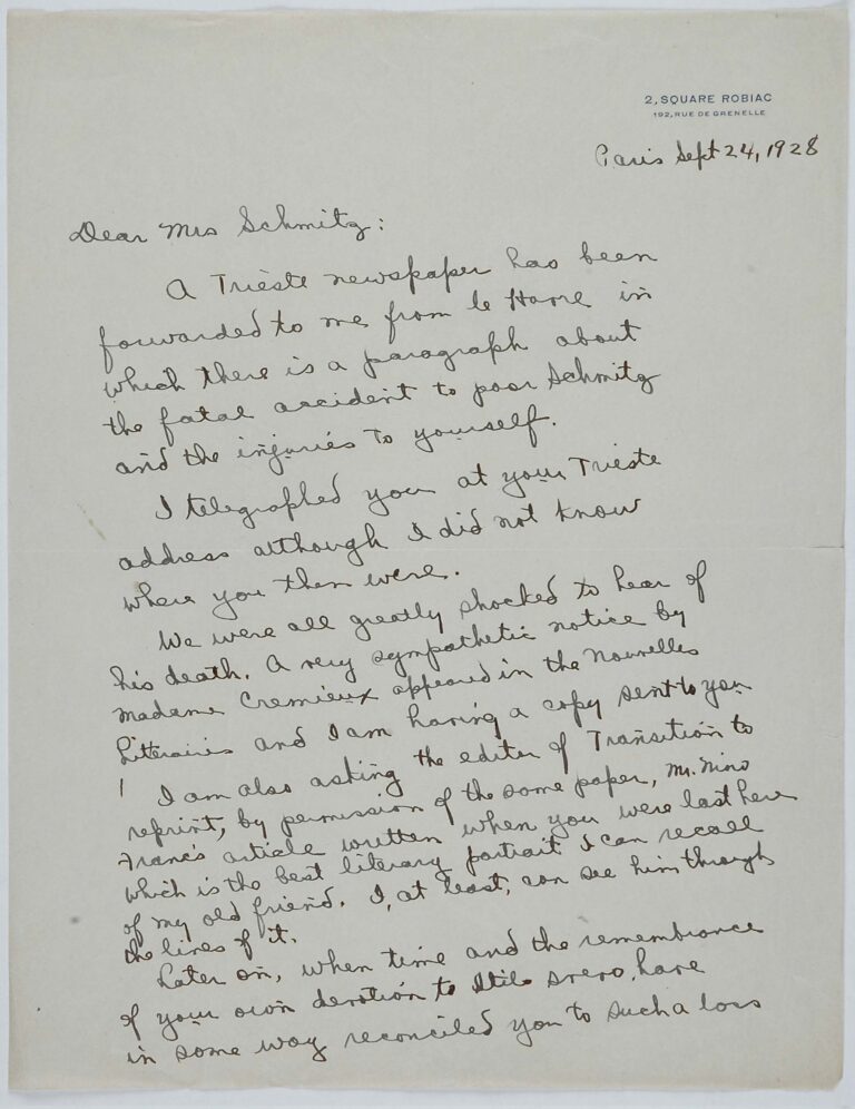 Lettera di James Joyce a Livia Veneziani Schmitz > coll. Museo Svevo – Epistolario