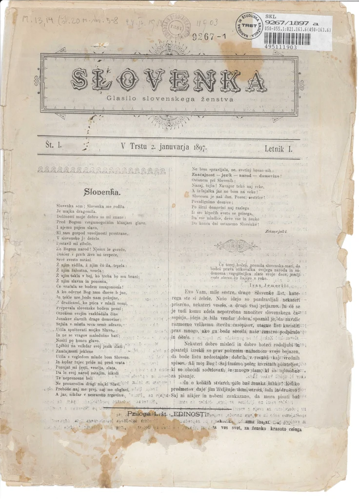 “Slovenka. Glasilo slovenskega ženstva”, n 1 (1897) > coll. NŠK