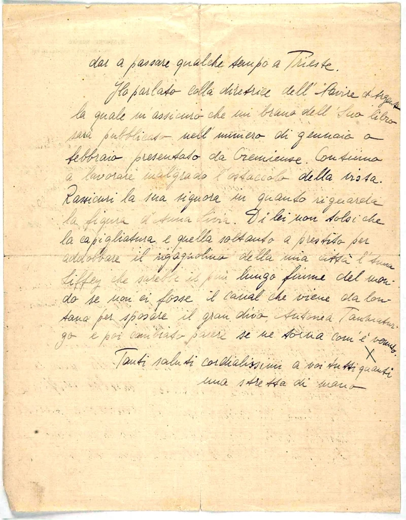 Lettera di James Joyce a Italo Svevo, Parigi, 21 novembre 1925 > Museo Svevo – Fondo Svevo