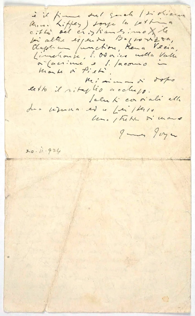 Lettera di James Joyce a Italo Svevo da Parigi, 20 febbraio 1924 > coll. Museo Svevo – Fondo Svevo