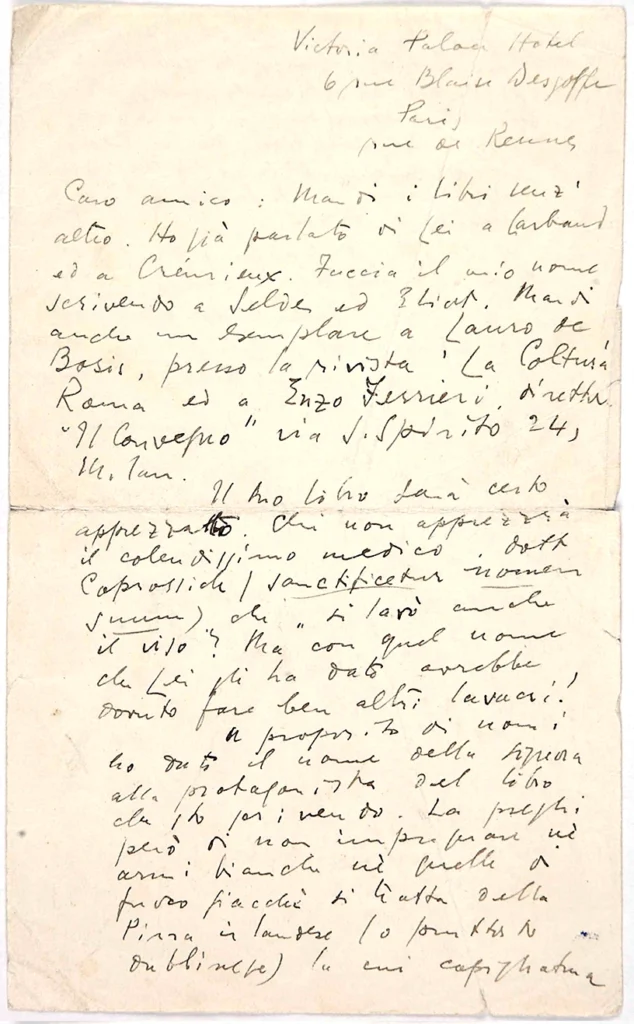 Lettera di James Joyce a Italo Svevo da Parigi, 20 febbraio 1924 > coll. Museo Svevo – Fondo Svevo